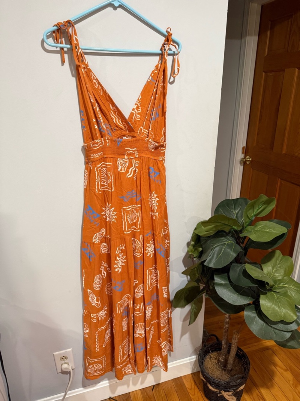 Patrons of Peace Rust Maxi Dress with White & Blue Boho Motif - Picture 8 of 10
